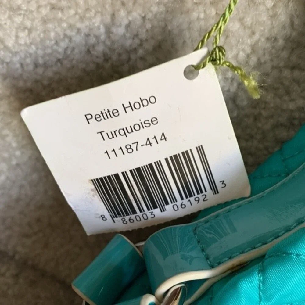 Vera Bradley NWT Turquoise Quilted Patent Leather Detail Hobo Shoulder Bag